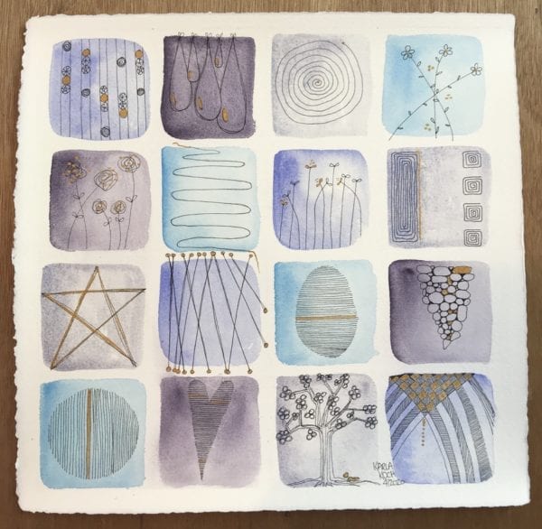 Watercolour Squares, Black & Gold Doodling  SOLD ❤️