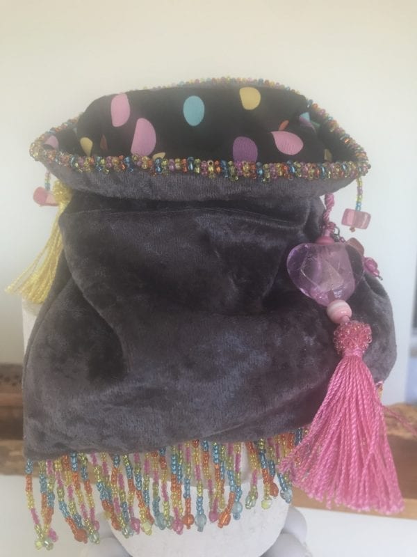 Grey Beaded Drawstring Bag  SOLD ❤️